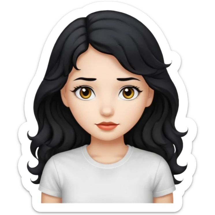 Beautiful girl,Black hair,wavy hair long hair,Black eyes, white T-shirt sticker