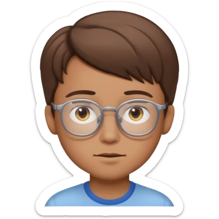cartoon boy with brown hair, brown eyes, glasses,pastel toon style sticker