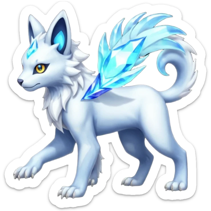 Aquatic boreal boreal-lupus-Lunaray-Manectric-Absol-Luxray-Bobcat-Fakémon-fusion-animal-creature, full body  sticker