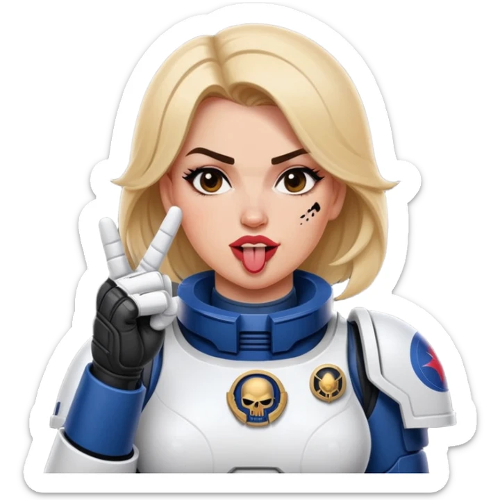 woman space marine crossed out middle finger and face with tongue out wink eye sticker