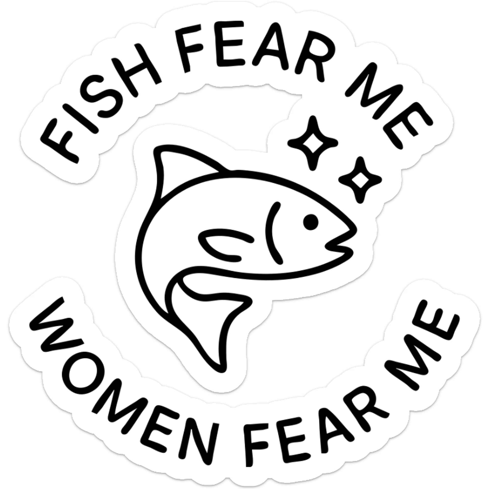 fish with sparkles with circular text fish fear me women fear me sticker