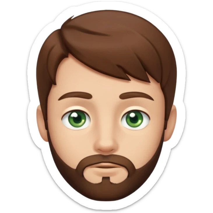 a boy with brown hair, with bluey green eyes, a little bit of beard sticker