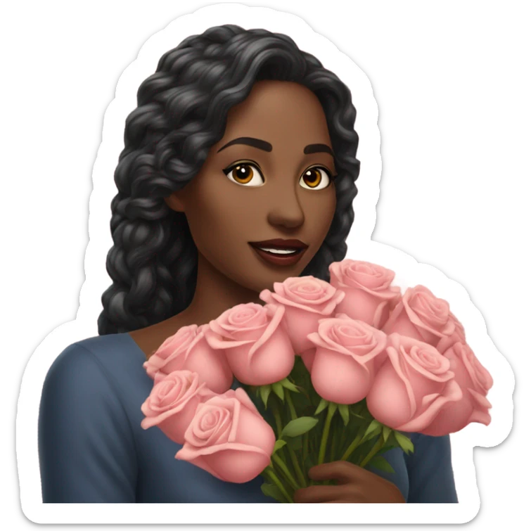 Hyper Realistic beautiful woman smells bouquet of roses sticker