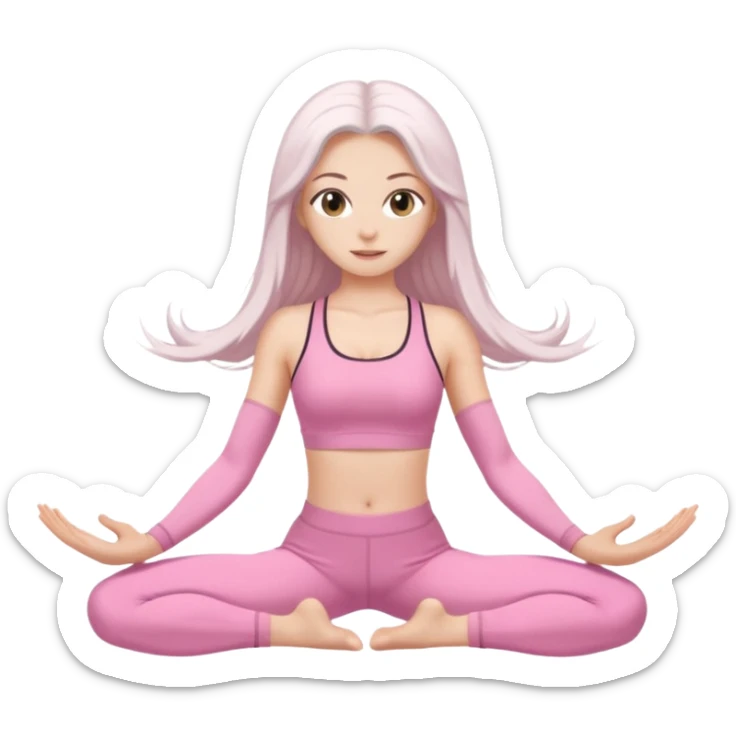white long hair brunette girl with hazel eyes in light pink workout clothes doing the splits sticker