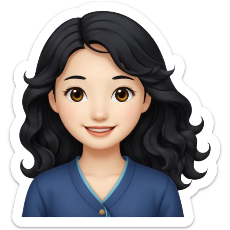 Beautiful girl,Black hair,wavy hair，long hair,Black eyes,Chinese sticker