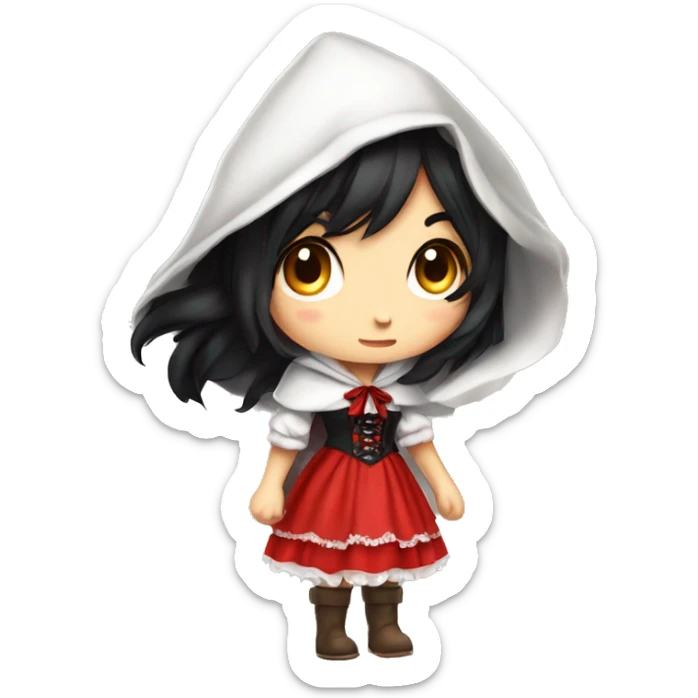 Little Red Riding Hood straight black hair corset and dress full body pose non-chibi sticker