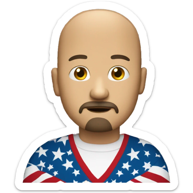  Bald white guy with goatee who looks worried wearing a American flag shirt sticker