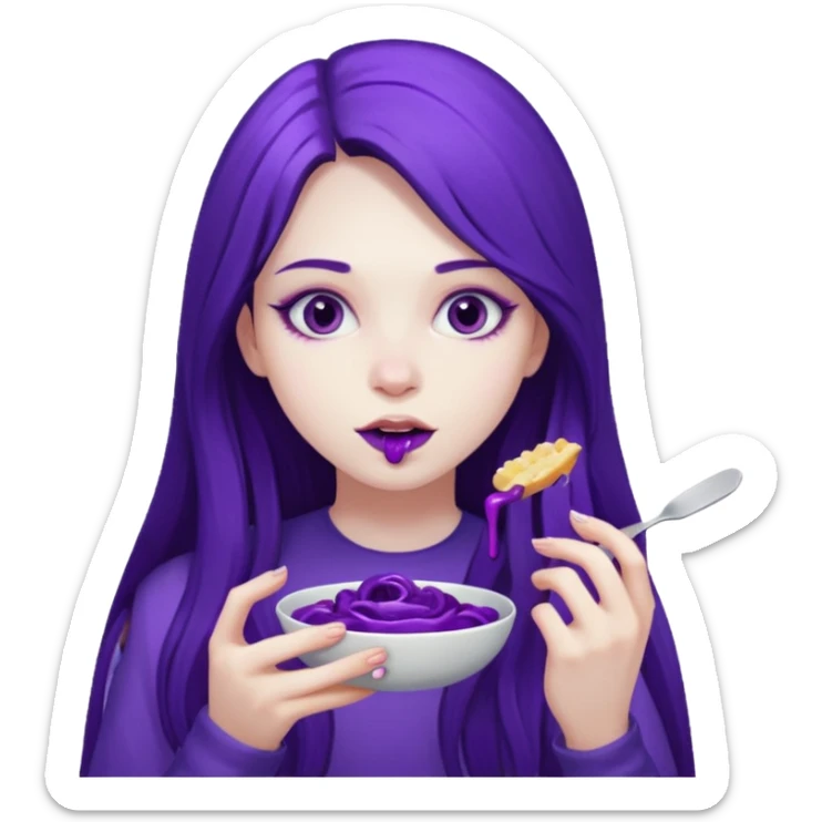 girl with long hair and alternative with eating disorder purple food sticker