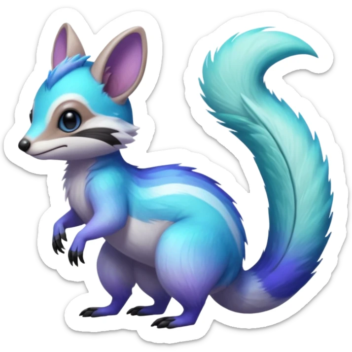 Iridescent Neon Green-Cyan-Blue-Purple-gradients Minccino-Numbat-Sergal-fusion-hybrid-animal-creature, full body sticker