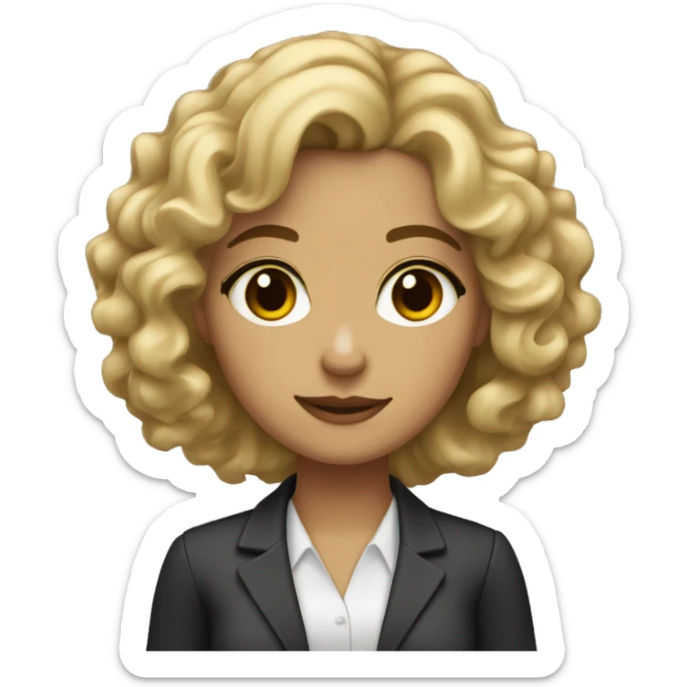 curly blonde lawyer girl soft skin tones and clear brown eyes sticker