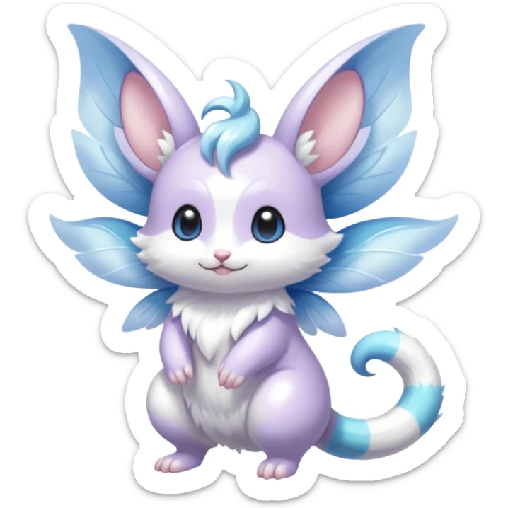 White shiny innocent ethereal pastel cute adorable kawaii divine winged furry fairy-Fakémon-Furret-Minccino-Meowstic-hybrid-fusion (full body) sticker