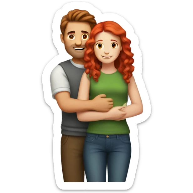 Man with brown hair hugs girl with red hair sticker