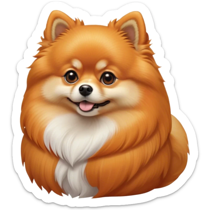 Cinematic Noble Orange Pomeranian Portrait Emoji, Poised and regal, with a compact, fluffy build and a meticulously groomed vibrant orange coat, deep-set soulful brown eyes, Simplified yet sharp and sophisticated features, highly detailed, glowing with a soft, dignified glow, high shine, intelligent and spirited, stylized with an air of elegance, focused and attentive, soft glowing outline, capturing the essence of a watchful and confident companion, so majestic it feels as though it could prance out of the screen with effortless authority! sticker