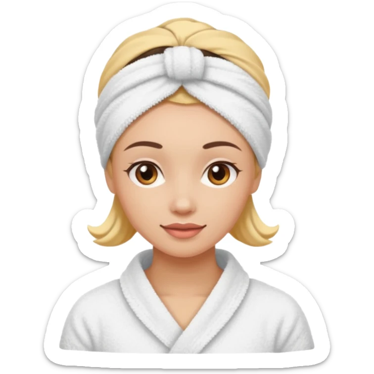 rosto de uma mulher com uma faixa de toalha no cabelo castanho como se estivesse no spa sticker