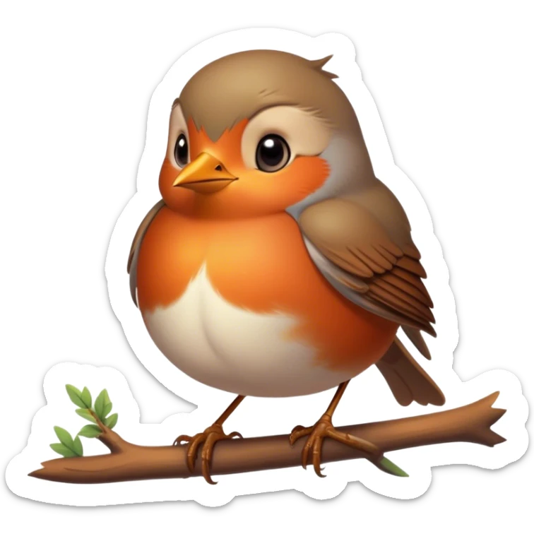 Cinematic Noble Robin Portrait Emoji, Poised and dignified, with a delicate, rounded build, a soft rust-red breast, gentle inquisitive eyes, and a small, refined beak, Simplified yet sharp and sophisticated features, highly detailed, glowing with a soft, warm glow, high shine, intelligent and graceful, stylized with an air of woodland charm, focused and attentive, soft glowing outline, capturing the essence of a watchful and confident robin that appears ready to flutter out of the screen with effortless authority! sticker