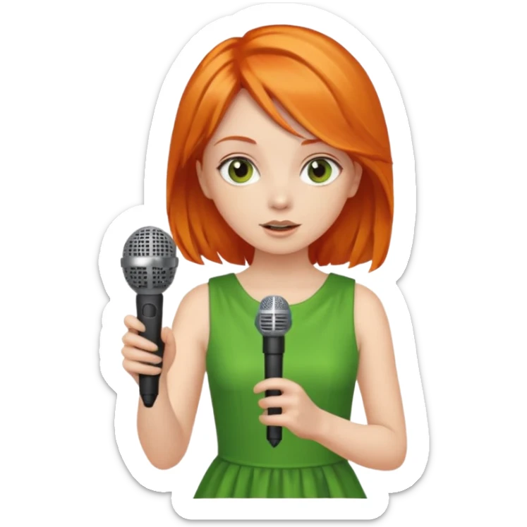 girl in blink green dress, orange hair, holding a mic



















 sticker