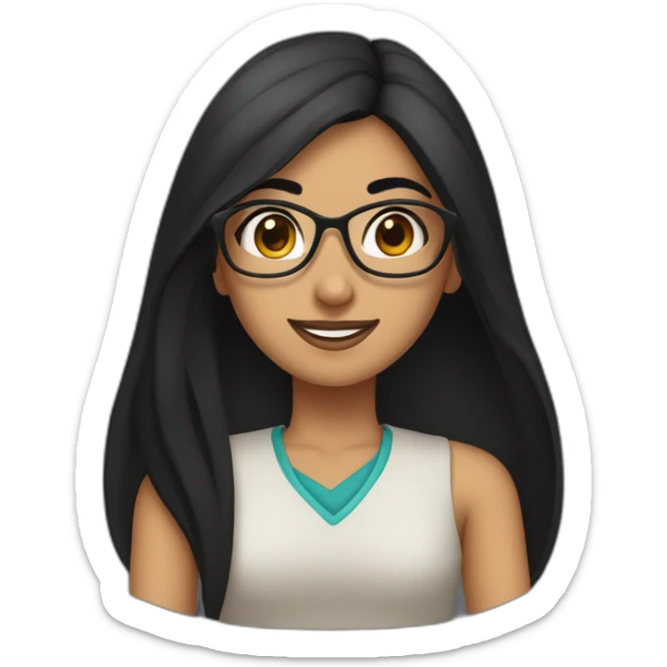 Arabe girl With glasses with long black straight hair and thick eyebrow long nose smile sticker