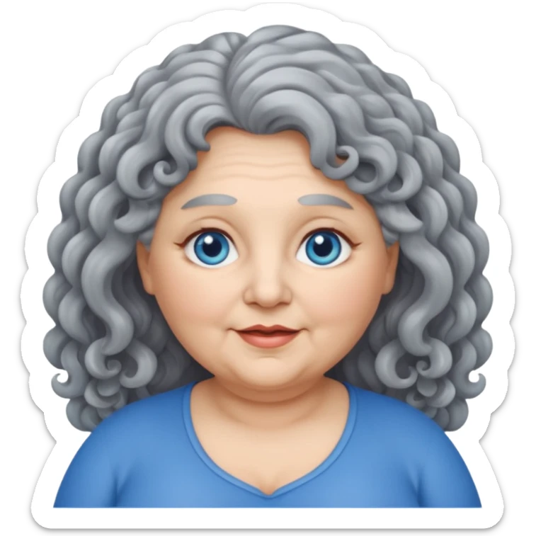 chubby 60 years olde woman with grey long curly hair and bleu eyes sticker