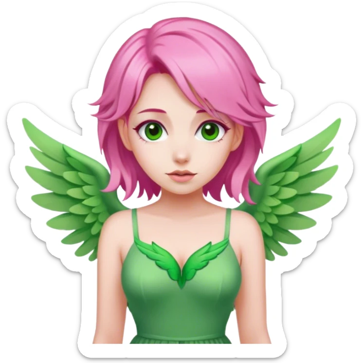 pink fairy with pink hair and pink wings in green dress love love love sticker