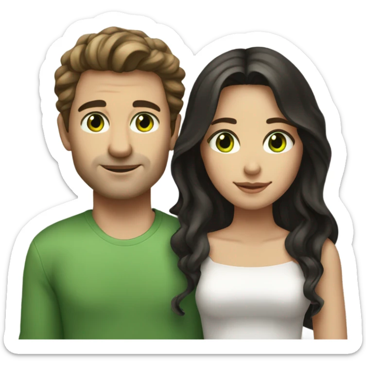 A couple beautiful the man have light brunette hair and green eyes and the girl have dark hair wavy and black eyes sticker