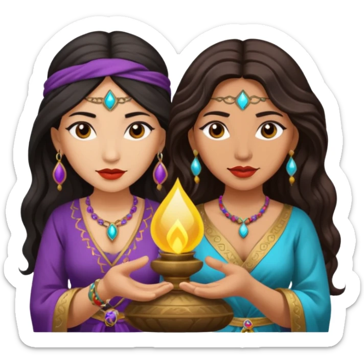 2 women one is an Asian gypsy fortune teller and one is a Latina  sticker