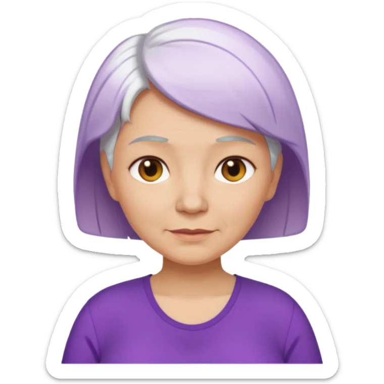 older pregnant woman with short white hair, purple shirt, medium color skin sticker