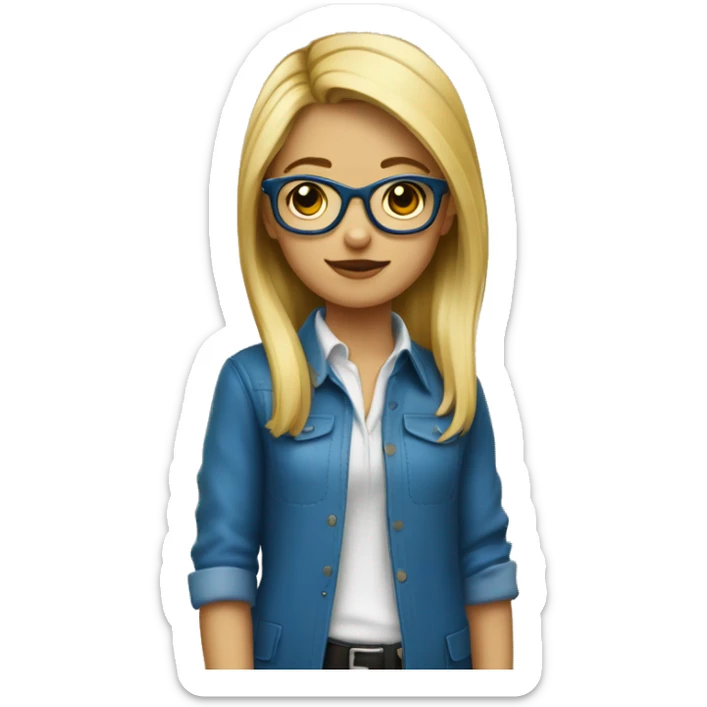 Jeune fille blonde cheveux attaché  avec des lunettes bleus  sticker