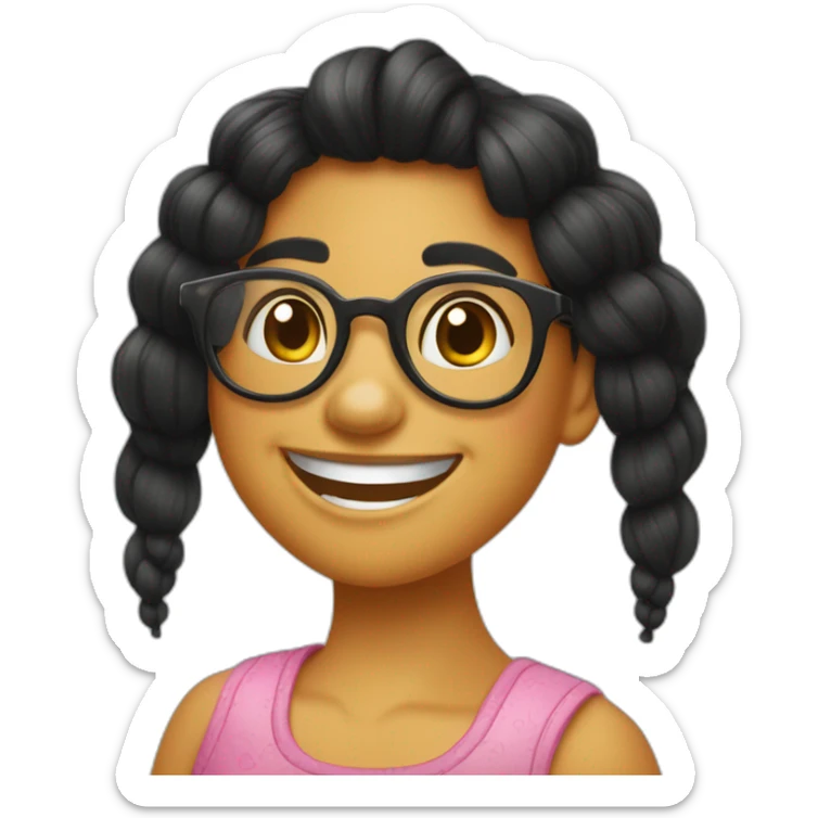 chica cabello negro peinado moño sonriendo imagen tipo disney pixas con lentes sticker