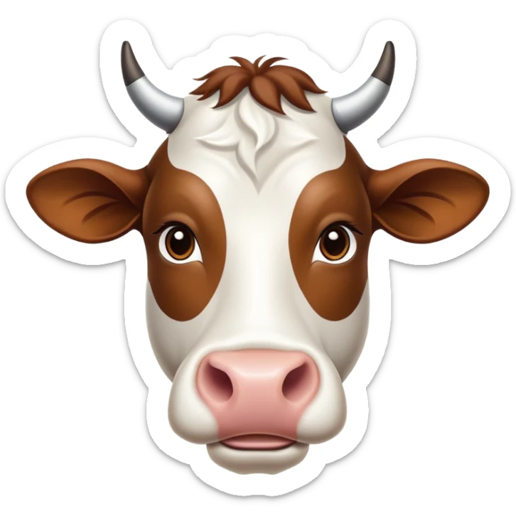 cinematic-noble-brown-and-white-cow-portrait-emoji,-poised-and-regal,-with-a-large,-sturdy-build-and-a-beautifully-patterned-hide-of-rich-brown-accented-by-crisp-white-patches,-deep-set-soulful-brown-eyes,-simplified-yet-sharp-and-sophisticated sticker