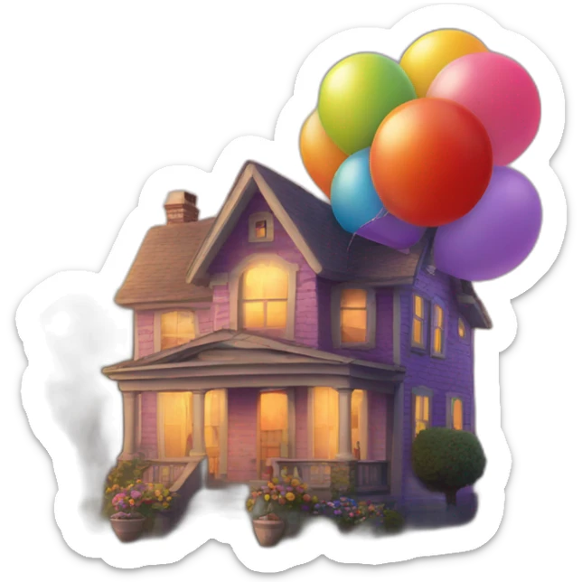 House in the aire with hot balloons like in the movie up sticker