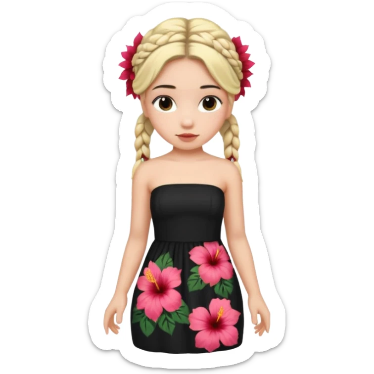 Make a girl with blonde and black braids and a black strapless hibiscus dress sticker