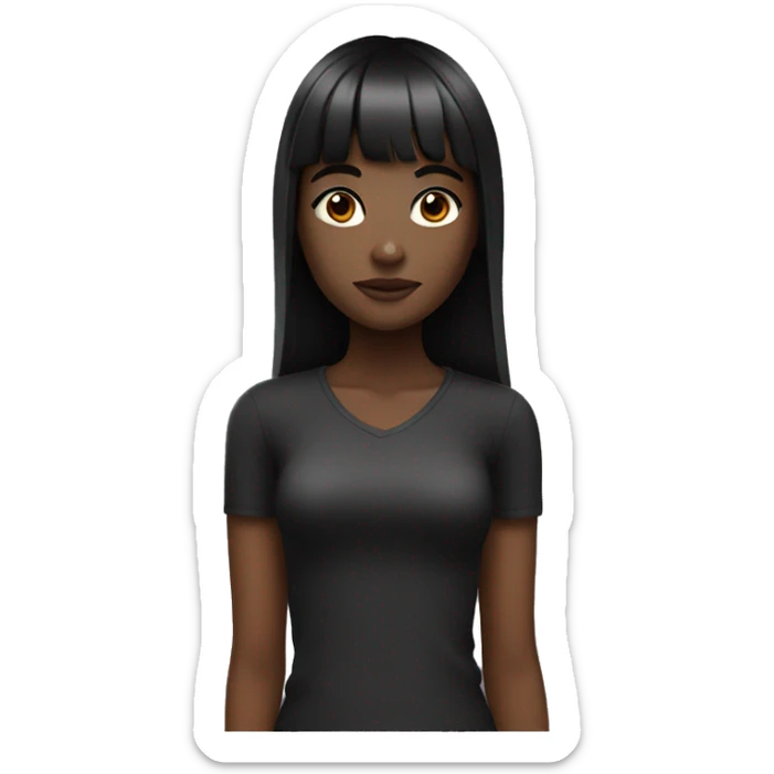 Girl with black bangs and long hair, dark skin and dark eyes sticker