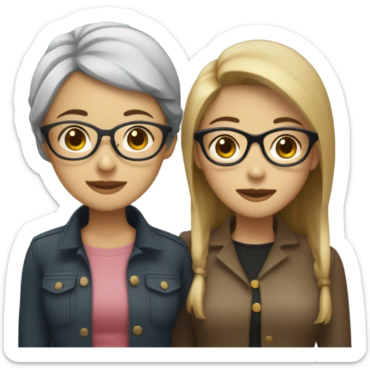 Two women, one Asian with glasses and black hair, one Caucasian with dark blonde hair, embracing  sticker