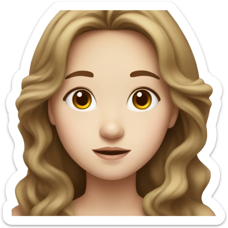a girl with WHİTE skin LONG BROWN WAVY hair  chinese girl brown hair  sticker