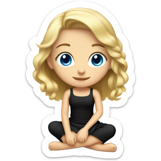 full body blonde girl with blue eyes sitting in black dress on the floor sticker