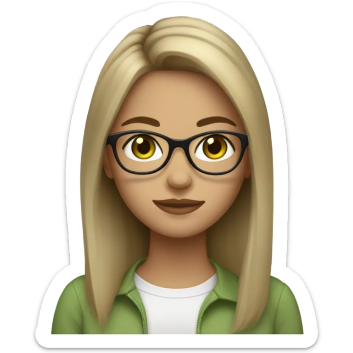 Girl with green eyes and lashes and Longbob Brown Hair and dark blond highlights and she wears glasses sticker