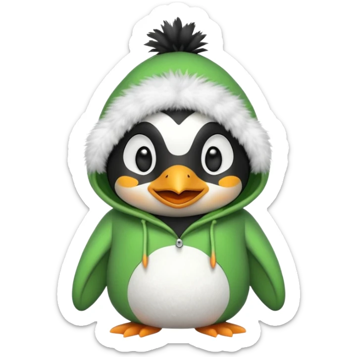 A cute penguin with a frog hoodie with a smile, smiley face in the middle sticker
