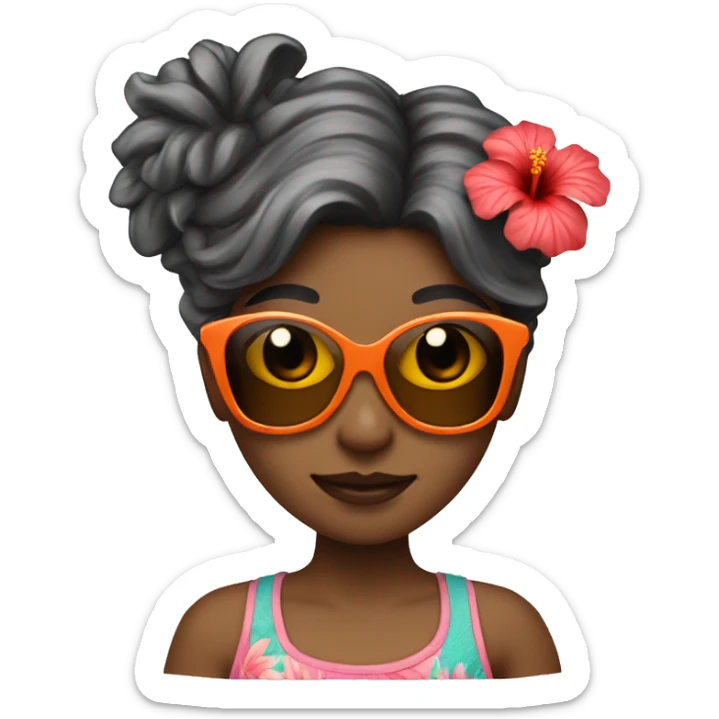 Girl with wavey hair with hibiscus flower and sunglasses sticker