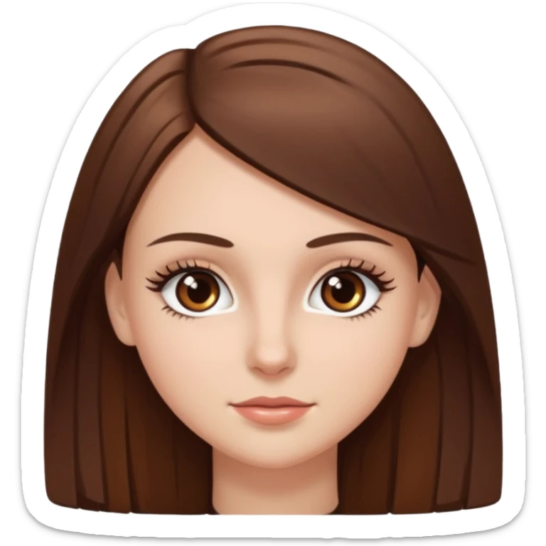 Emoji de chica blanca con cabello castaño lacio y ojos cafés con pestañas bonitas sticker