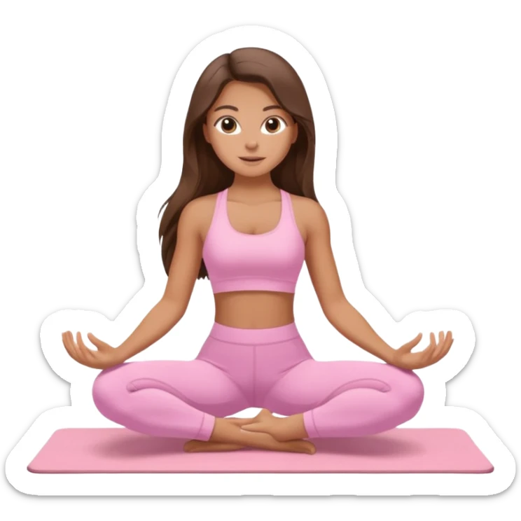 A tanned girl with long brunette hair in her 20’s doing Pilates wearing a ALO baby pink workout set  sticker