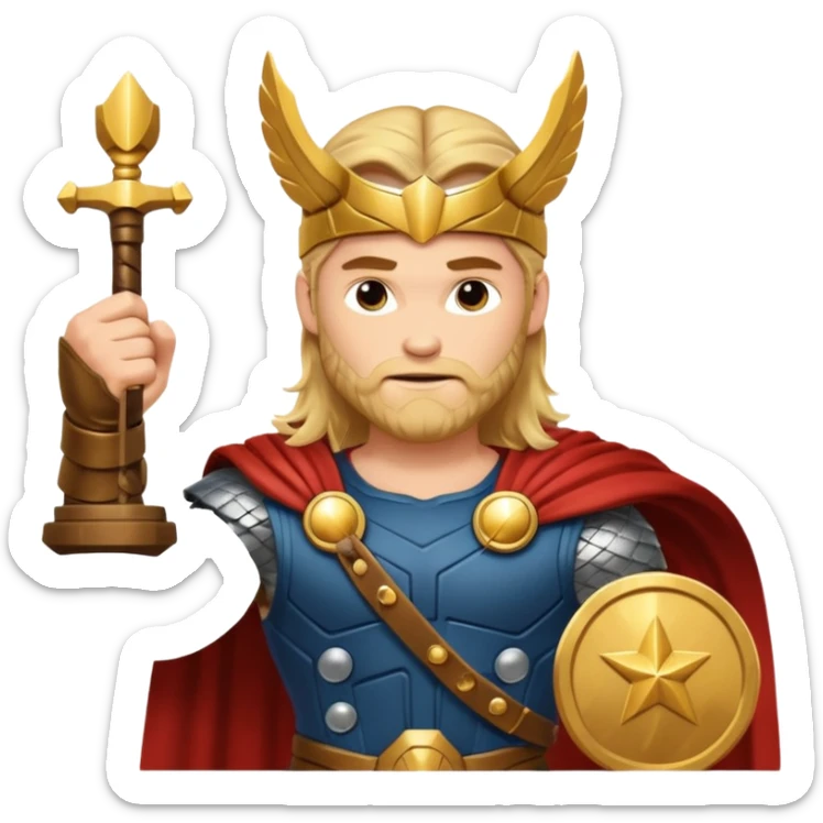 The hero Thor proudly holds the balance of justice in his raised hand. sticker