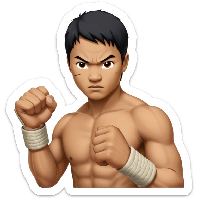 ​Cinematic Realistic Portrait of Tony Jaa, a close-up depiction capturing his intense, determined expression and finely detailed features, rendered with dramatic natural lighting that emphasizes his rugged athleticism and unmistakable martial arts presence, sticker