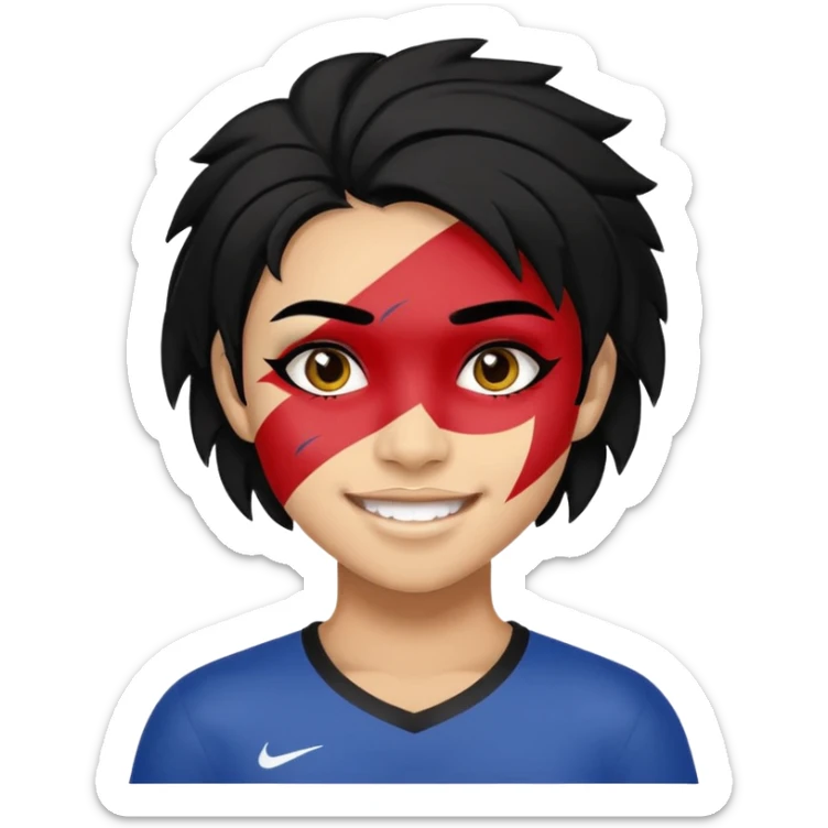 A black hair teen supporter with bold full-face paint, smiling with fierce team spirit. sticker