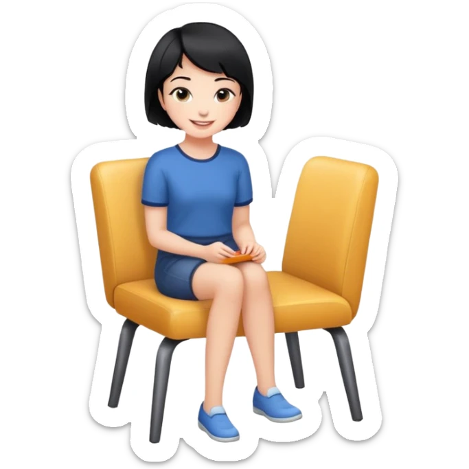 Girl with short black hair smiling sitting on a chair sticker