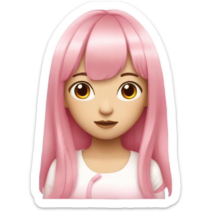 teenage Asian girl with long pink hair with bangs sticker