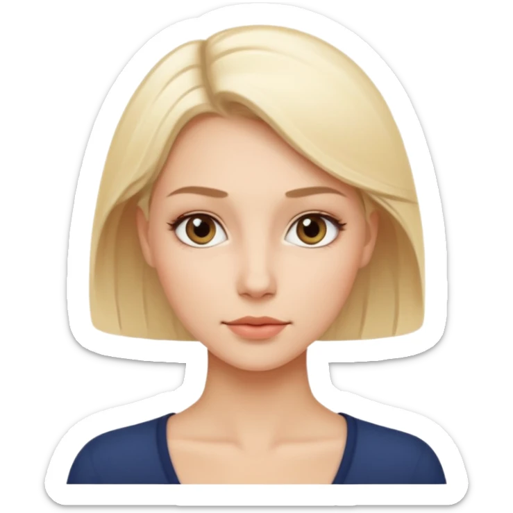 Stylized emoji portrait of a sexy long-haired white-blonde woman, confident expression, smooth skin, minimal makeup, clean background sticker