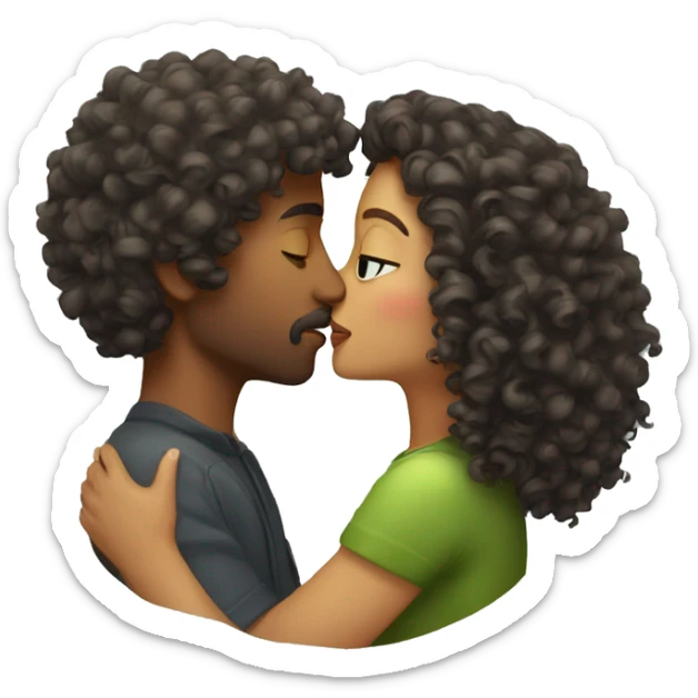 Girl with curly hair kissing man sticker
