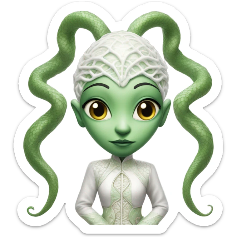 Photo realistic, alien female green,  on white china dragon infinite story sticker