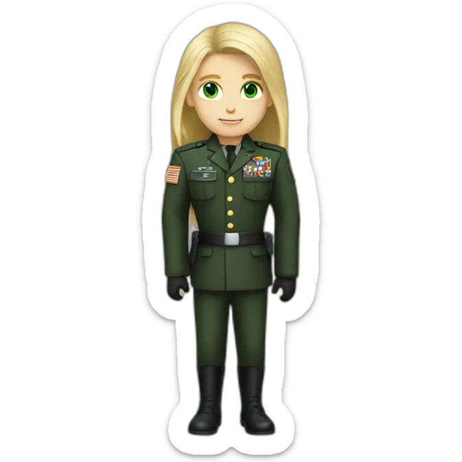 Military blond guy with green eyes blond long hair girl in black dress sticker