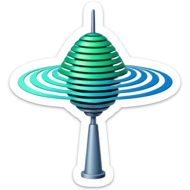 Minimalist emoji-style sticker of an old-school antenna with distorted, glitched signal waves. Clean icon style. sticker